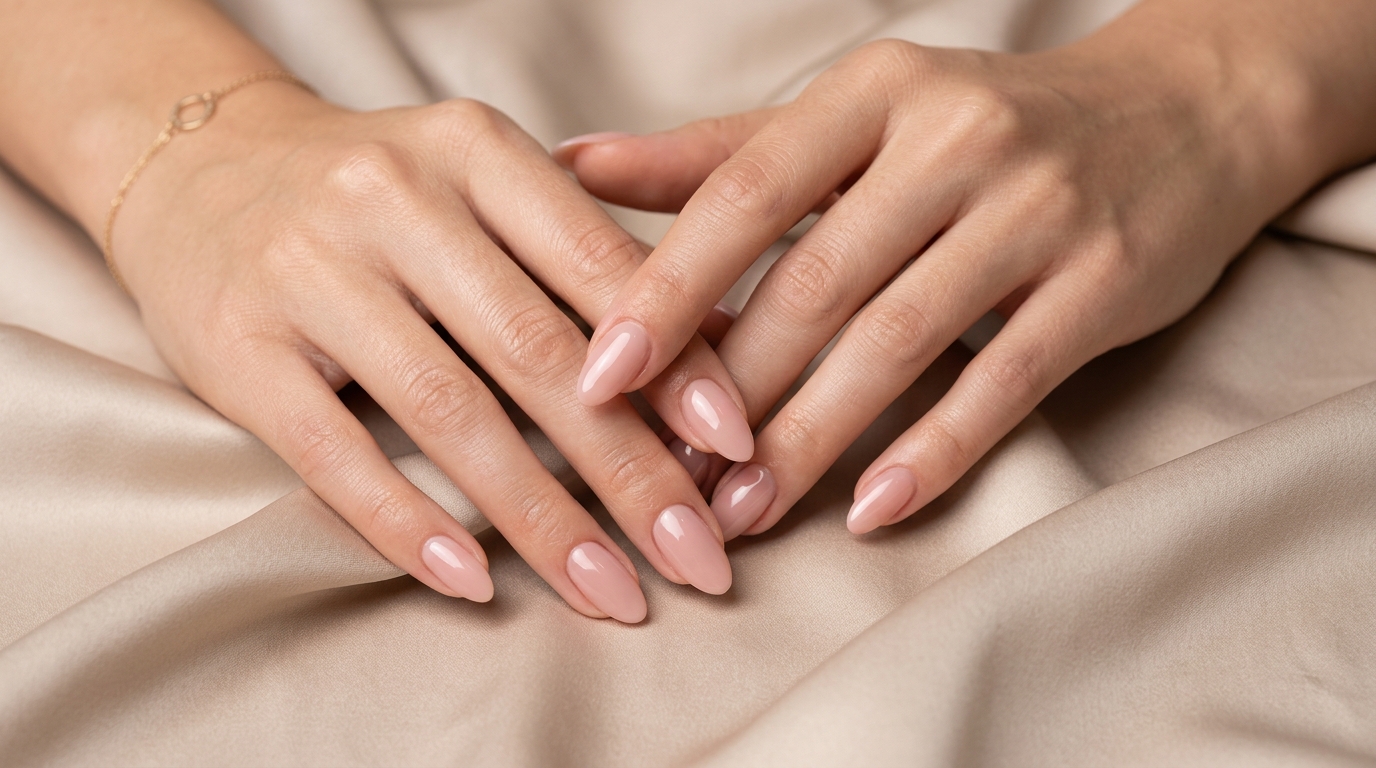 Flawless high-gloss pink gel manicure on natural nails